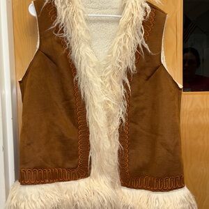 Cider Brown and Cream Faux Fur Vest